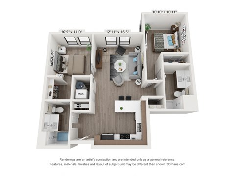 Floor plan for 2 beds, 2 baths, 903 sqft
